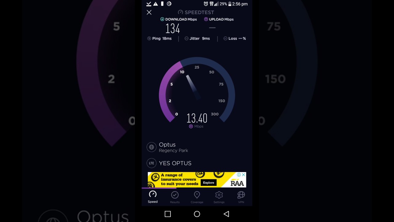 Optus 4G Mobile Speed Test. Sunday Afternoon. Suburbs of Adelaide.