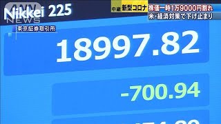 米・経済対策で下げ止まり　株価一時1万9000円割れ(20/03/10)