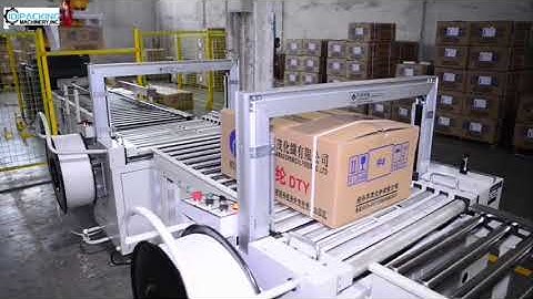 Automatic box tape sealing PP strapping machine with robot hand palletizing machine