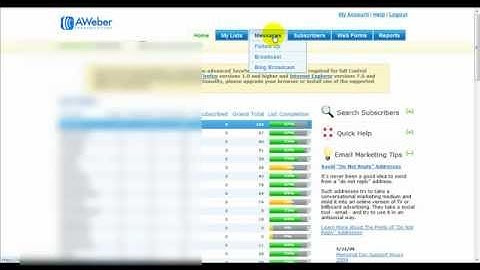 How to send a broadcast message using aweber