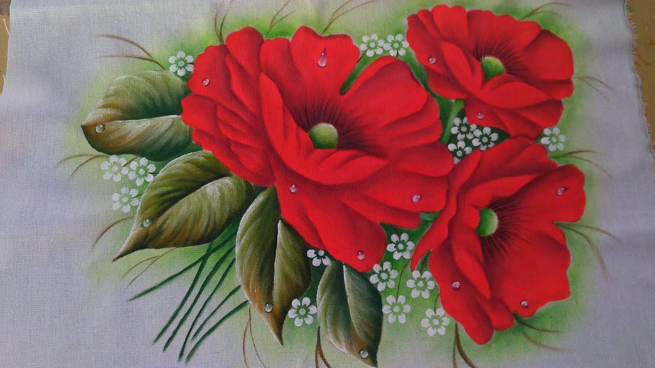 Como pintar papoulas pintura em tecido iniciantes