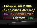 Обзор акций на 22 октября 2020 года – QIWI  Х5РитейлГрупп РусАл Polymetal ВТБ - когда покупать...