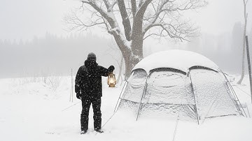 48 Hours of Solo Survival After a Huge Blizzard in a Super-Sized Heated Tent