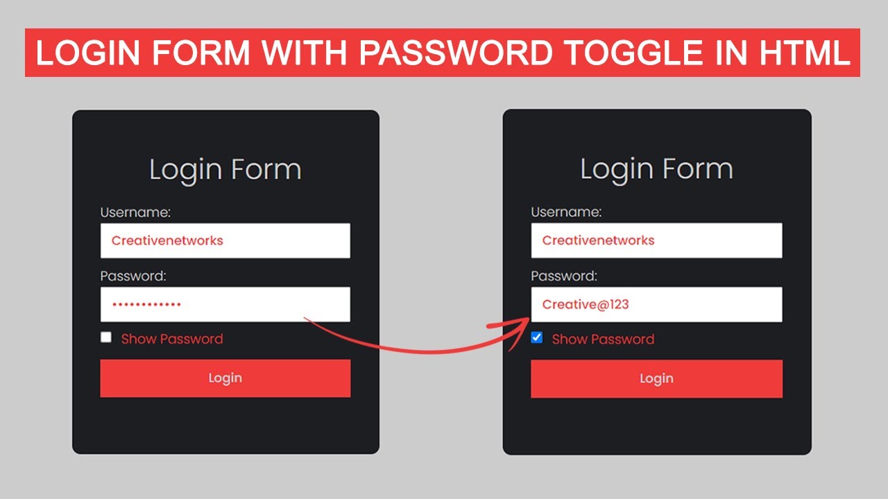 Password js. Login form. Show password. Login form in html. Hide password.