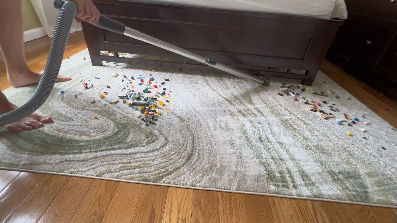 Deep cleaning and toy declutter on carpet and under the bed (vacuuming)