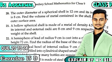 Ex 15D Q20 to Q24 | Class 9 Chapter 15 | Volume and Surface Area of Solids | Rs Aggarwal | Md Sir