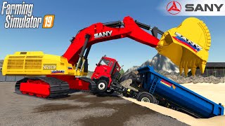 Farming Simulator 19 - SANY SY935C Large Excavator Lifts A Semi Truck That Fell Into The Sand screenshot 4