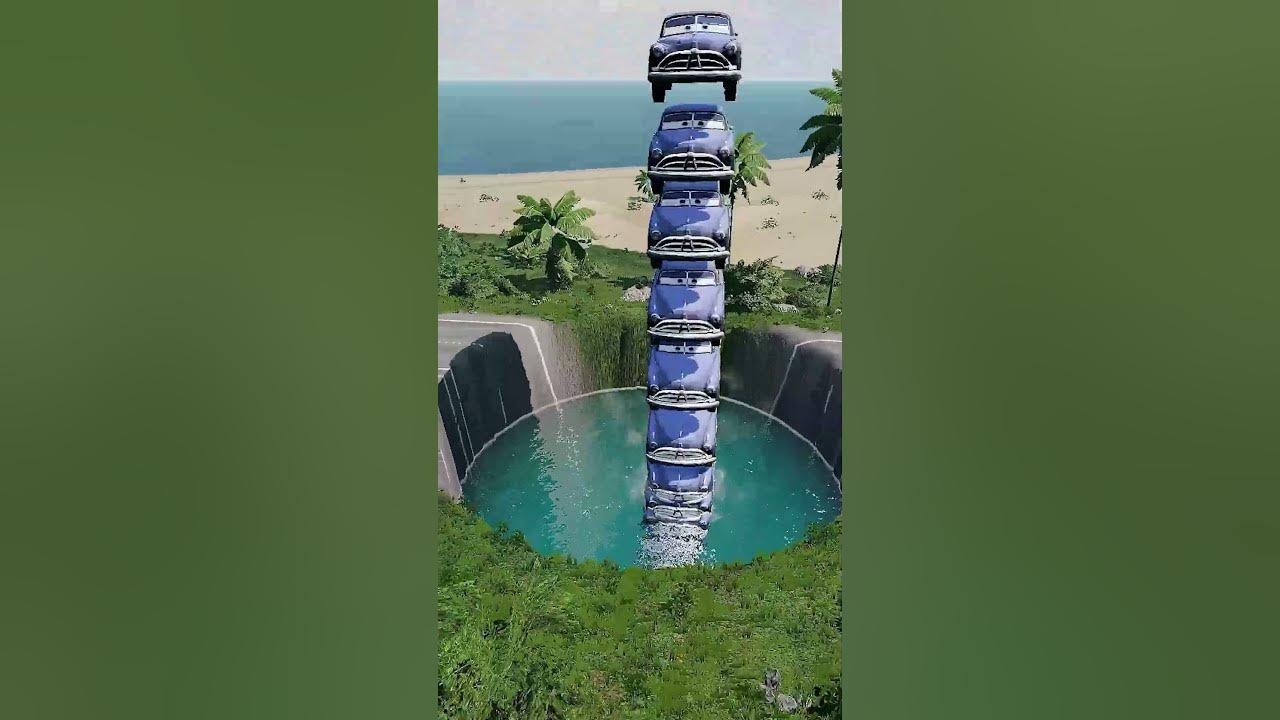 Big McQueen Fall Crash vs Giant Water Pit Beamng Drive YouTube