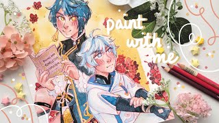 ﾐ☆ Xingqiu and Chongyun Ink Illustration | Genshin Impact Painting Process