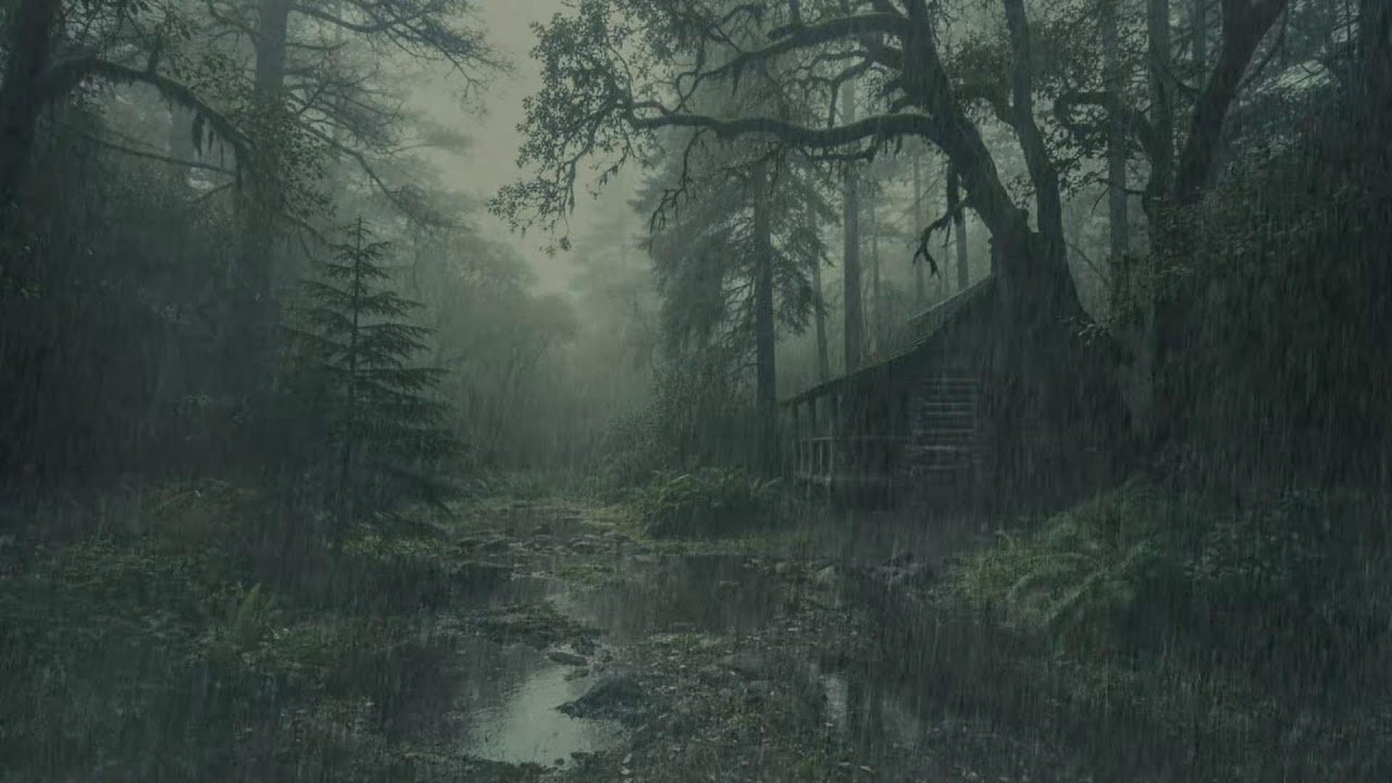 Dark Forest Cabin in the Rain at Night | Deep Sleep Sounds