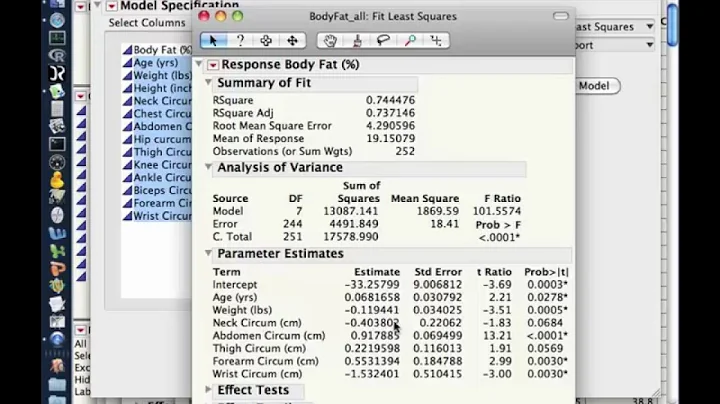 JMP video 78   Multiple Regression