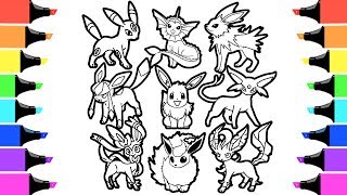 Pokémon Eevee Evolution coloring book I Colouring videos for kids