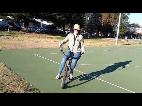 Wife on the Homemade wooden Penny Farthing bike_2019