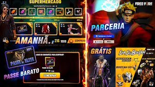 AMANHÃ!! LOJA SUPERMERCADO E ÍTENS, DATA DO PASSE BARATO, NOVA PARCERIA E DIA DO BOOYAH - FREE FIRE