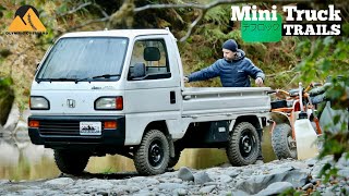 Kei truck camping with the Honda Acty and Suzuki Carry Japanese 4x4 mini trucks + Coleman mini bikes