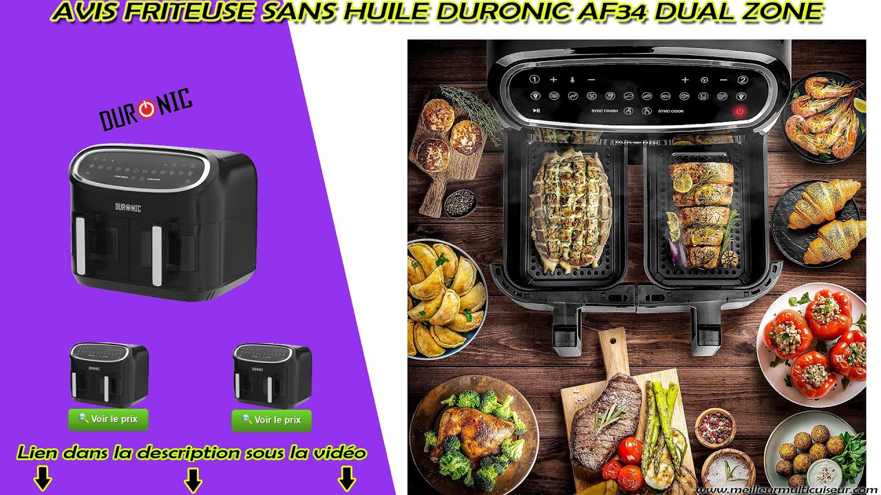 ⭐ Avis Duronic AF34 Double Friteuse Sans Huile Grand Tiroir 10 L 2 Paniers  avec Fenêtres éclairées 