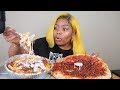 PEPPERONI AND BACON PZZA WITH LOADED MEGA STEAK FRIES MUKBANG!!!