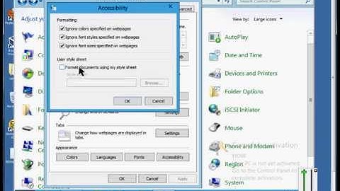 How to change the accessibility options in Internet Explorer in Microsoft Windows 8