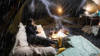 Solo Camping in the rain | thunderstorms and heavy rain 🌩☔️ Camping In a cozy and relaxing tent