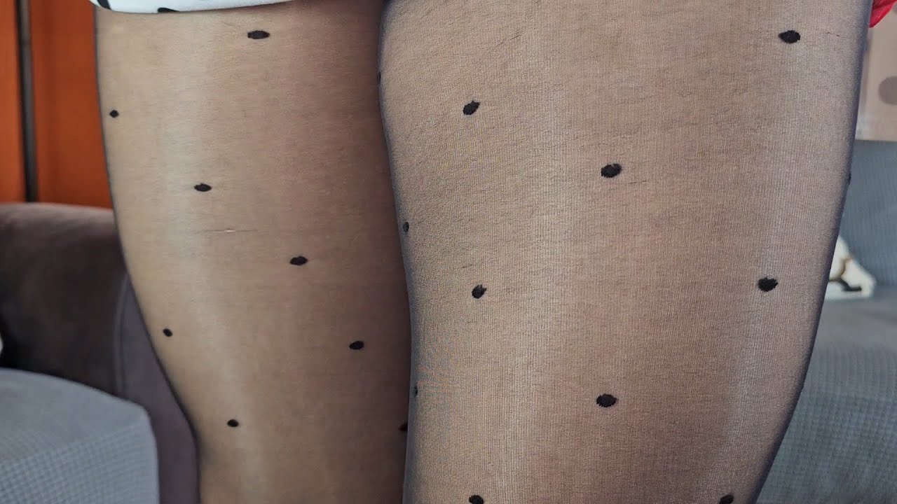 Polka-dotted Pantyhose Try On with a Workwear Dress and Slingback High Heeled Shoes Review 