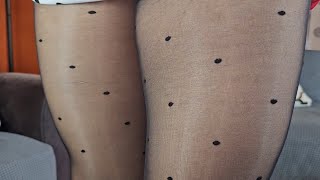 Polka-Dotted Hose Try On With A Workwear Dress And Slingback High Heeled Shoes Review