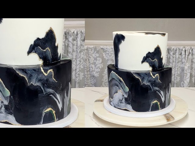 Marbleized, Gold and Black Fondant with Orchid - Empire Cake