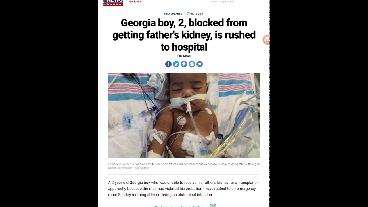 Georgia boy, 2, blocked from getting father's kidney, is rushed to hospital
