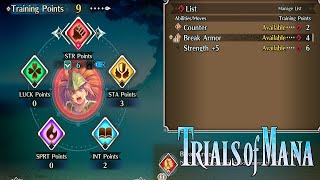 Trials of Mana Remake - Status Points and Abilities shown on an english Screenshot
