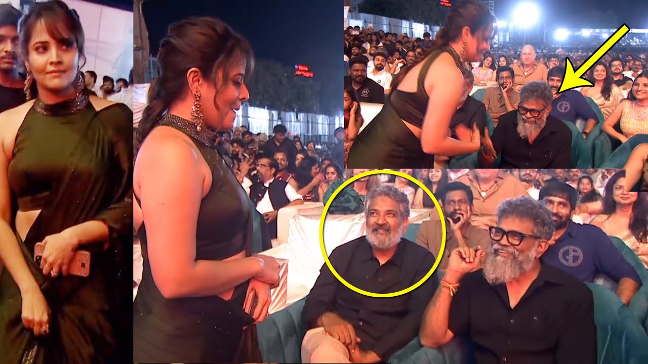Anasuya Bharadwaj Touches Sukumar Feet @ Pushpa 2 Pre Release Event | SS Rajamouli | Allu Arjun