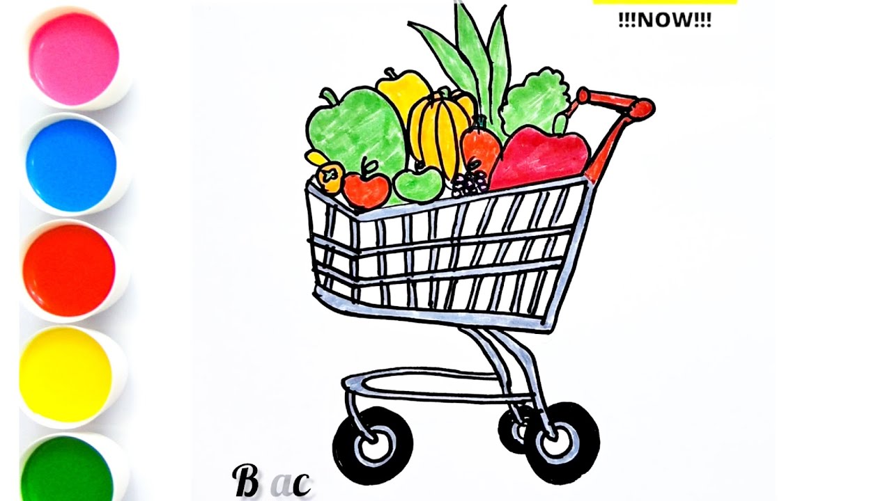 Learn to draw a Shopping Cart|| Easy drawing and colouring for kids# ...