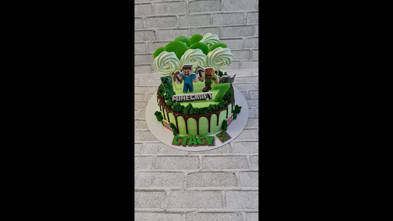 Торт Майнкраф ⭐Фотопечать ⭐меренга⭐леденцы #shorts