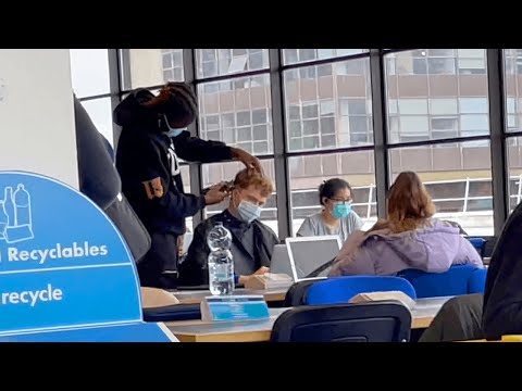 Getting a haircut in a LIBRARY