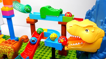 Marble Run ASMR Dinosaur Tunnel Course 🦖 Satisfying Building Block coaster