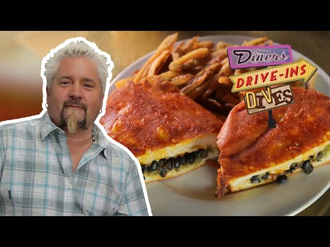 Guy Fieri Eats an INSIDE-OUT Grilled Cheese on #DDD | Food Network