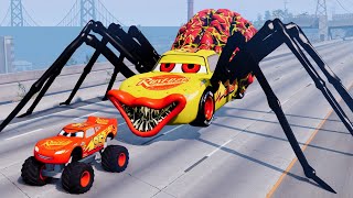 Epic Escape From Lightning McQueen Eater Giant Bot, Spider Eater in BeamNG Compilation#37