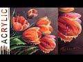 Tulips and Waterdrops. How to paint fowers 🎨ACRYLIC tutorial DEMO