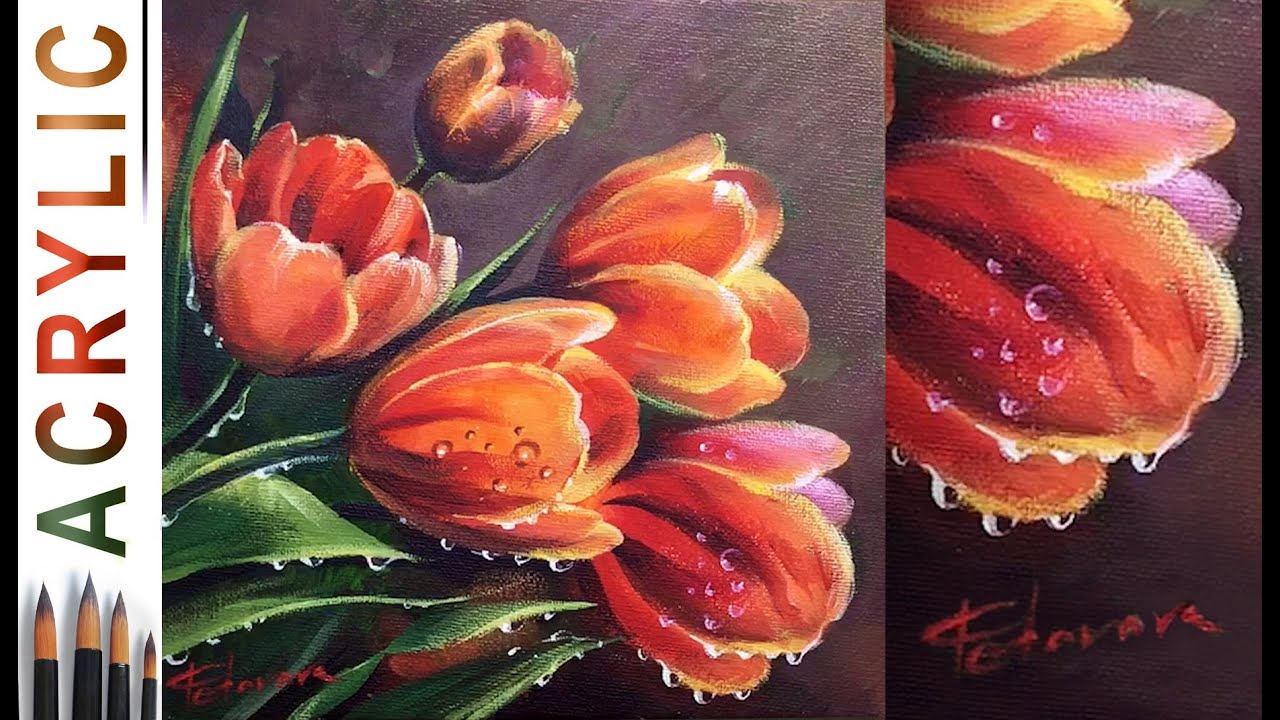 Flower Painting: How to Paint Tulips with Acrylic Paint on Canvas Tutorial  — Elle Byers Art