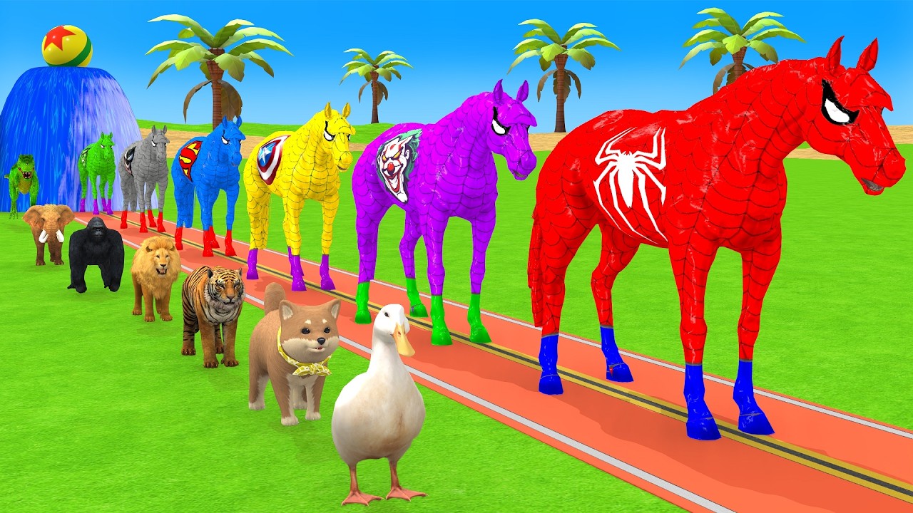 Long Slide Game with Cow Elephant Gorilla Hippopotamus Tiger 3d Animal Game Funny 3d Animals