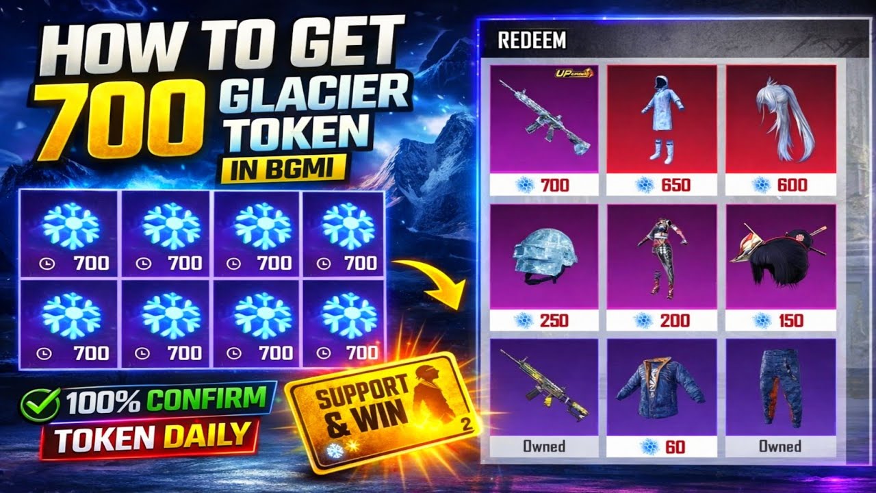 😍HOW TO GET 700 GLACIER TOKEN IN BGMI | GET 100% CONFIRM TOKEN DAILY ...