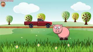 КРАСНЫЙ ПИКАП на ферме. УЧИМ ЗВУКИ ДОМАШНИХ ЖИВОТНЫХ. Red Pickup Truck. Farm. Animal Sounds