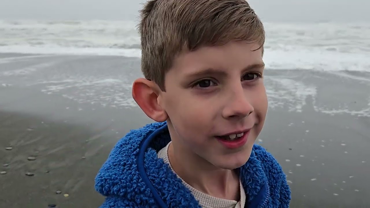 Chase "The Vase" at the Pacific ocean.