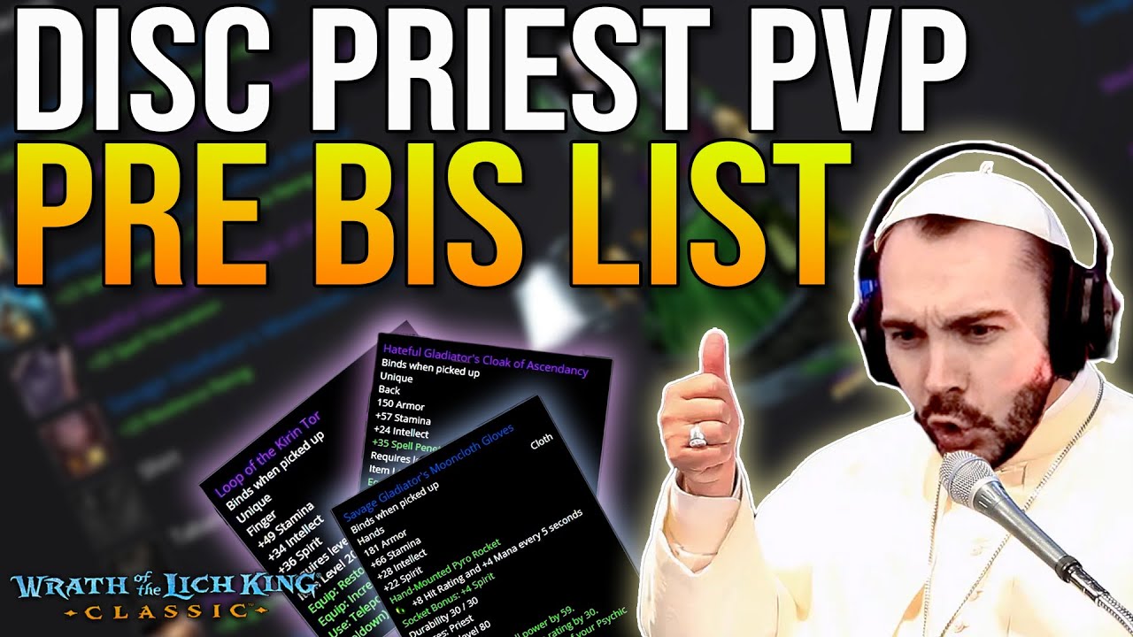 Level 80 Discipline Priest Pre BiS PvP Gear List for Season 1 Wrath