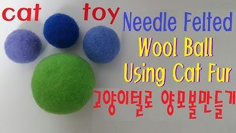 Needle felted wool ball using CAT FUR - needle felted cat toy!
