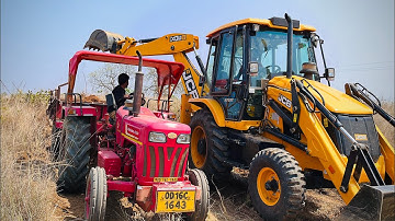 New Jcb 3dx Backhoe Loader Loading Mud In Mahindra 415 DI Tractor And Swaraj 843 XM Tractor Trolley