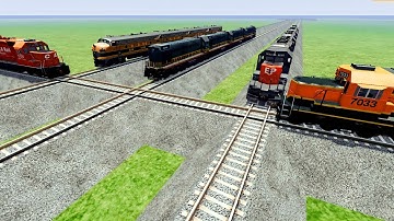 5 Trains At Forked Railroad Crossing | Bumpy Railroad Tracks | Train Games Video BeamNG.Drive