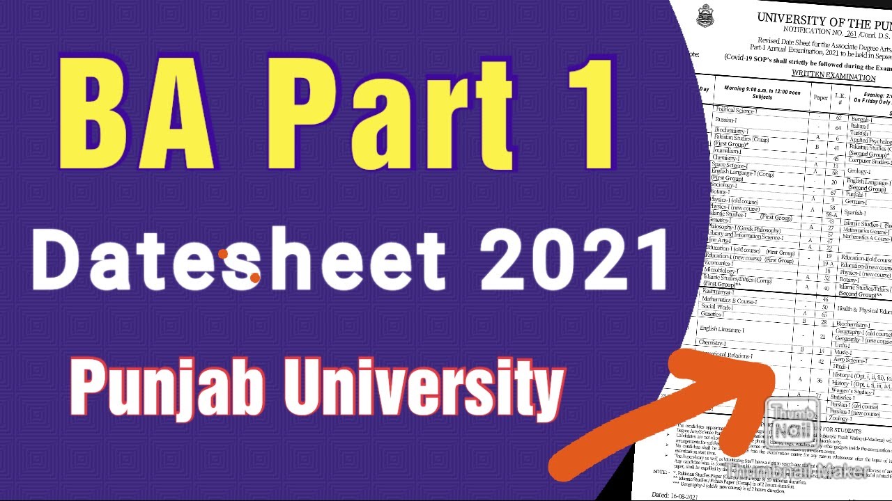 Punjab University BA part 1  date sheet 2021 download