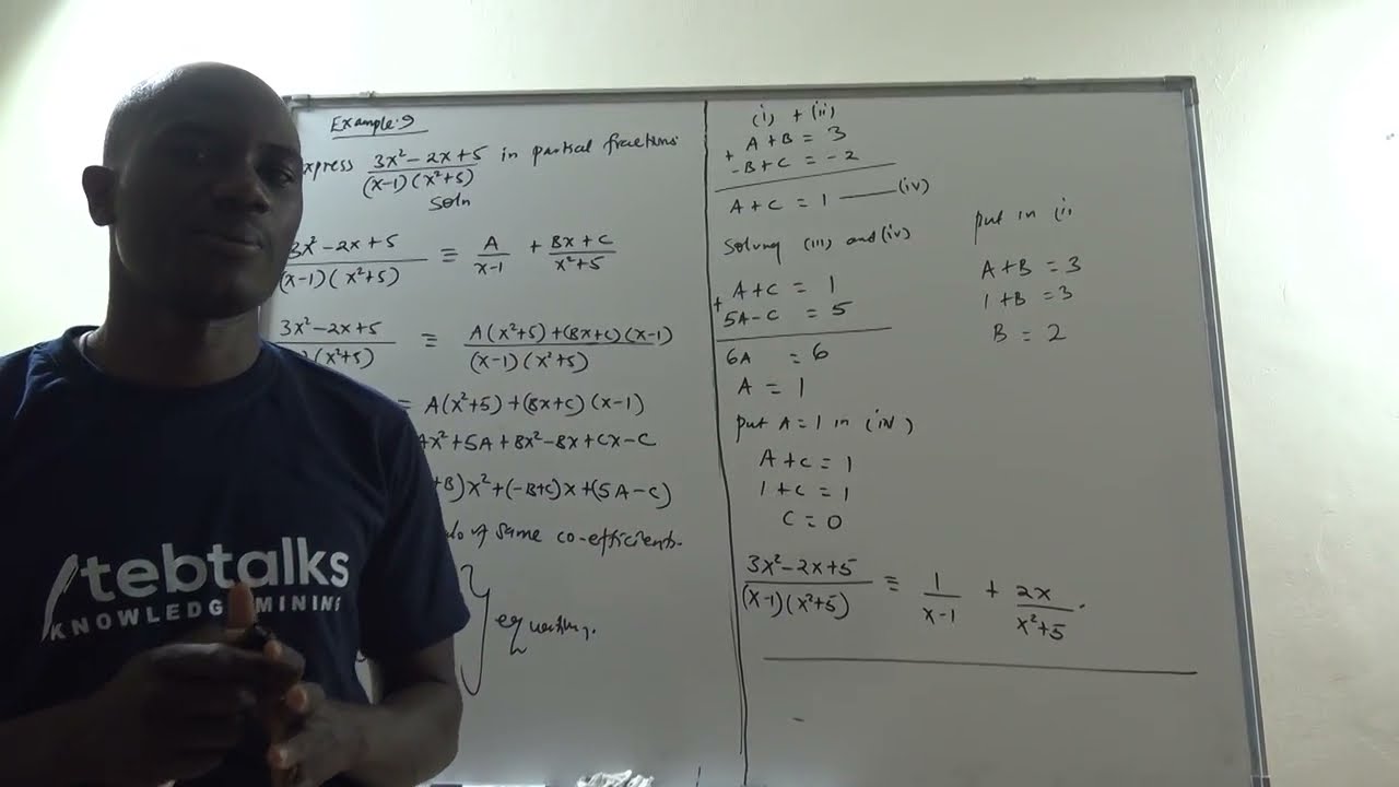 Examples of partial franctions involving the denominator with a quadratic factor