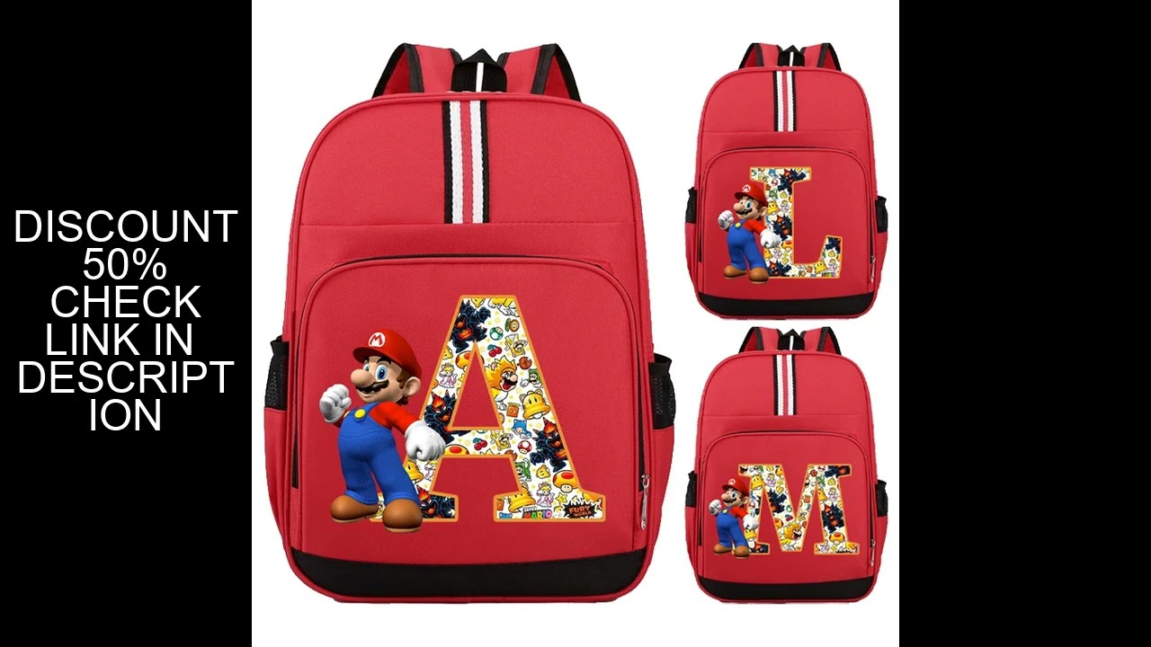 New Super Mario Bros Child Backpack Boys Anime Backpacks Cartoon Letter A-Z Printed Schoolbag School