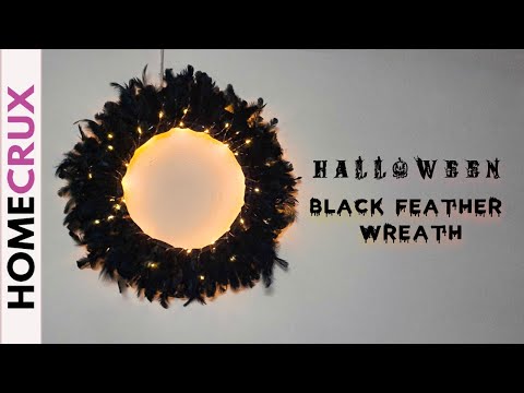 DIY Black Feather Wreath for Halloween | Under $15 Crafts