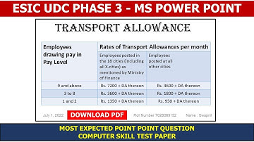 ESIC UDC PHASE 3 COMPUTER SKILL TEST POWER POINT PRACTICAL QUESTION WITH ANSWER | SKILL TEST PDF